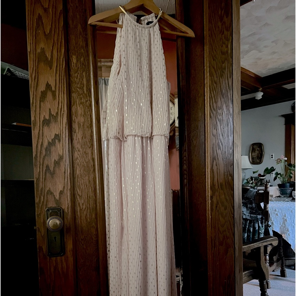 MSK Pale Blush Halter Maxi Dress with Metallic Dots